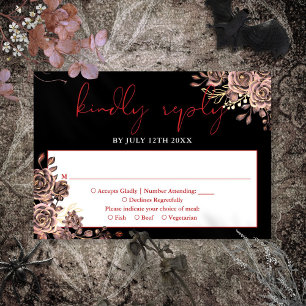 Cartons Réponse Mariage Fleurs de Roses Noires et Rouges Gothiques