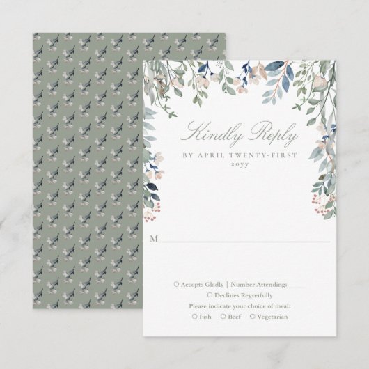 Cartons Réponse Mariage Fleurs de Sages Vertes (Devant / Derrière)