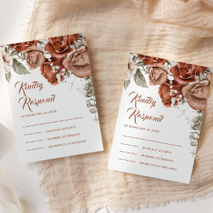 Cartons Réponse Mariage Fleurs de Terracotta Roses Orange Brûlées