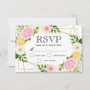 Cartons Réponse Mariage Fleurs d'été roses et jaunes