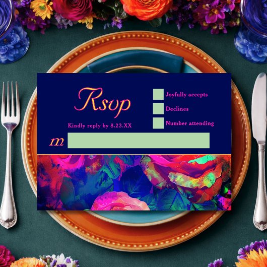 Cartons Réponse Mariage fleurs lumineuses colorées chic