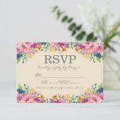 Cartons Réponse Mariage Fleurs Rose Bleu Jaune Boho (Debout devant)