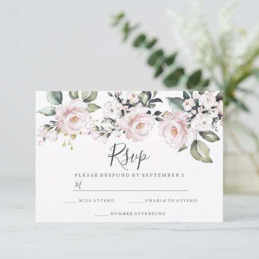 Cartons Réponse Mariage Fleurs Rose Poussiéreux Rose Clair Engagem (Debout devant)