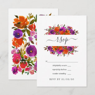 Cartons Réponse Mariage Fleurs Violettes et Orange