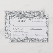 Cartons Réponse Mariage floral à main tiré bleu gris (Devant / Derrière)