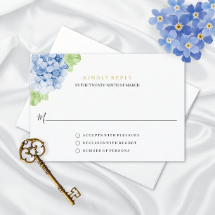 Cartons Réponse Mariage Floral Aquarelle aux Hortensias Bleus