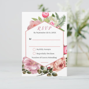 Cartons Réponse Mariage Floral Aquarelle Hexagone Rose