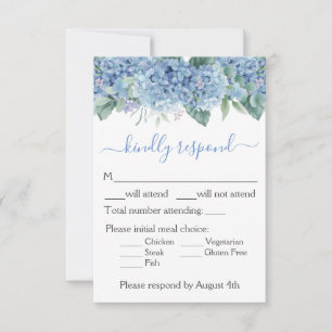 Cartons Réponse Mariage Floral Aquarelle Hydrangeas Bleues