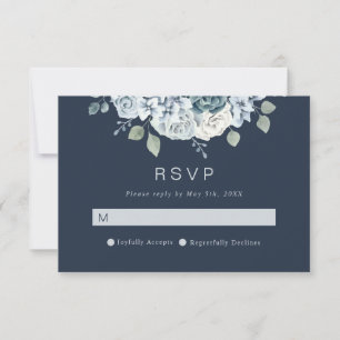 Cartons Réponse Mariage Floral Aquarelle Moderne Bleu Marine