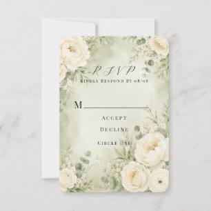 Cartons Réponse Mariage Floral Aquarelle Vert Sauge et Ivoire
