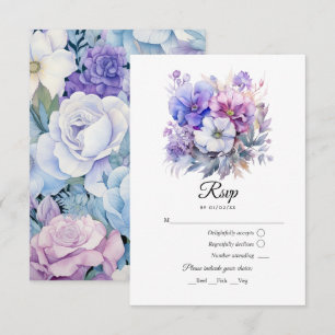 Cartons Réponse Mariage floral argent, bleu glacé et lilas