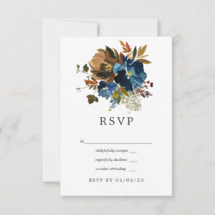 Cartons Réponse Mariage floral au gingembre et au bleu de marine