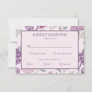 Cartons Réponse Mariage Floral au Lilas Rose et Violet Clair