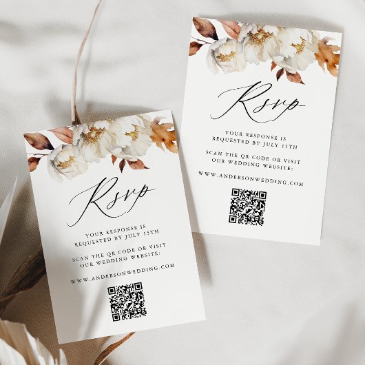 Cartons Réponse Mariage Floral Automnal Rustique Code QR