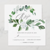 Cartons Réponse Mariage floral blanc blanc de couronne de verdure  (Devant / Derrière)