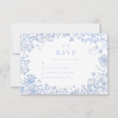 Cartons Réponse Mariage Floral Blanc Bleu Français Classique (Devant)