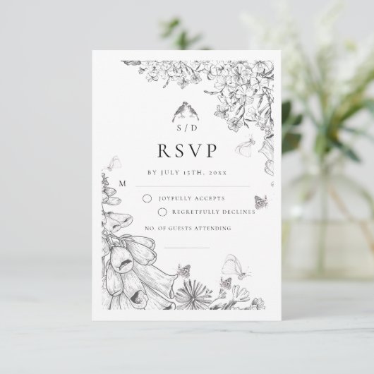 Cartons Réponse Mariage Floral Blanc Classique  (Debout devant)
