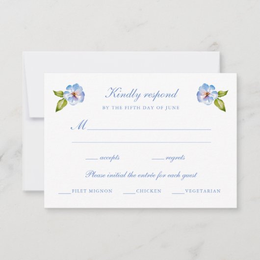 Cartons Réponse Mariage floral bleu (Devant)