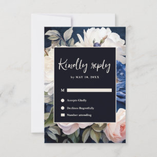 Cartons Réponse Mariage floral bleu bleu marine et bleu roux