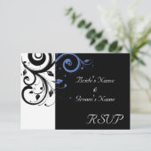 Cartons Réponse Mariage Floral Bleu Bleuet Perwinkle Noir (Debout devant)