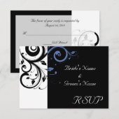 Cartons Réponse Mariage Floral Bleu Bleuet Perwinkle Noir (Devant / Derrière)