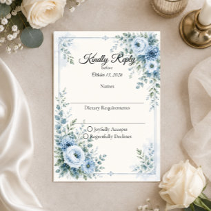 Cartons Réponse Mariage Floral Bleu Élégant