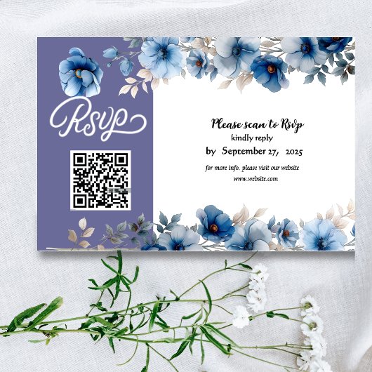 Cartons Réponse Mariage floral bleu et blanc