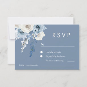 Cartons Réponse Mariage floral bleu et blanc moderne