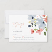 Cartons Réponse Mariage floral bleu et rose simple Boho (Devant)