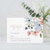 Cartons Réponse Mariage floral bleu et rose simple Boho (Debout devant)
