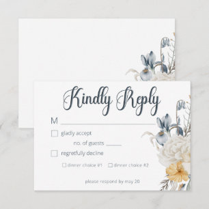 Cartons Réponse Mariage floral bleu jaune et blanc