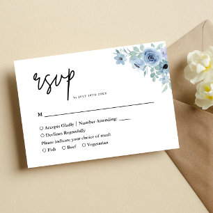 Cartons Réponse Mariage Floral Bleu Poussiéreux de Style Rétro
