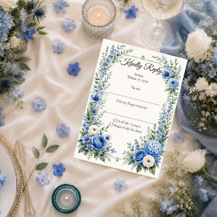 Cartons Réponse Mariage Floral Bleu Poussiéreux Élégant