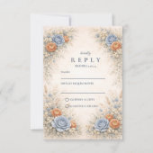 Cartons Réponse Mariage Floral Bleu Romantique (Devant)