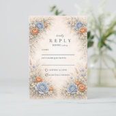 Cartons Réponse Mariage Floral Bleu Romantique (Debout devant)