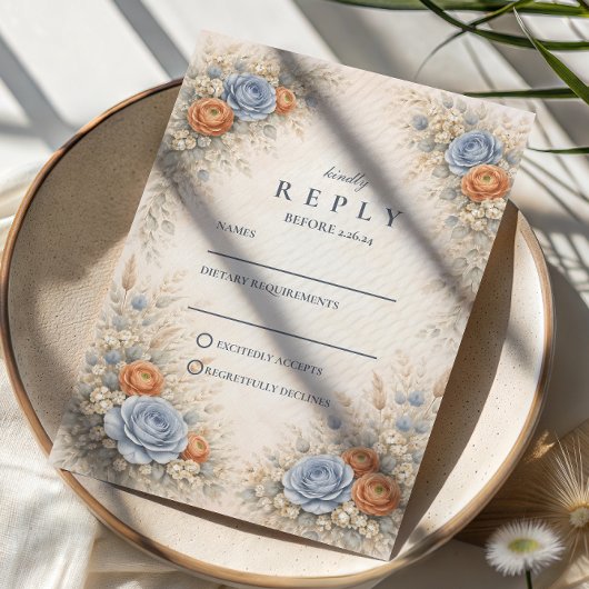 Cartons Réponse Mariage Floral Bleu Romantique