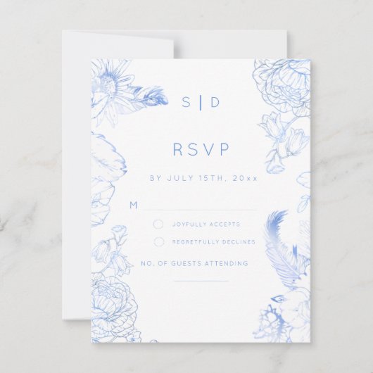 Cartons Réponse Mariage Floral Bleu Rustique (Devant)