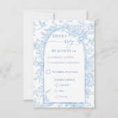 Cartons Réponse Mariage Floral bleu Toile et blanc (Devant)