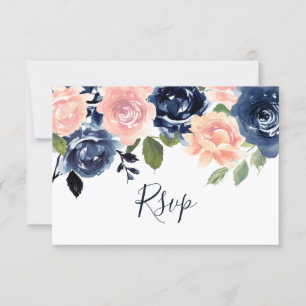 Cartons Réponse Mariage floral Blush & Navy