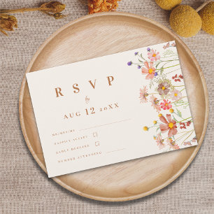 Cartons Réponse Mariage Floral Bohème d'Automne aux Fleurs Sauvage