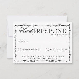Cartons Réponse Mariage Floral Bohème Élégant Noir Et Blanc