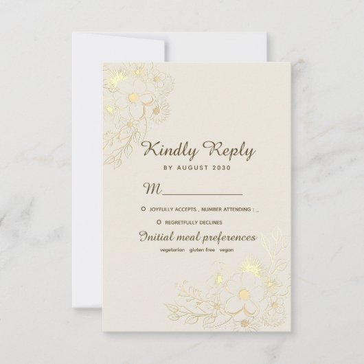 Cartons Réponse Mariage floral Boho or  (Devant)