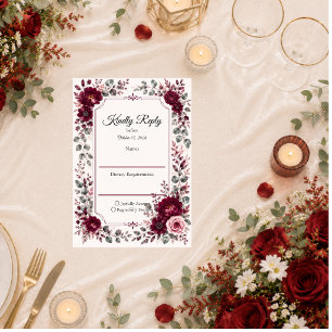 Cartons Réponse Mariage Floral Bourgogne Vintage