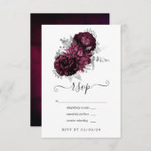 Cartons Réponse Mariage floral bourguignon et argenté (Devant / Derrière)