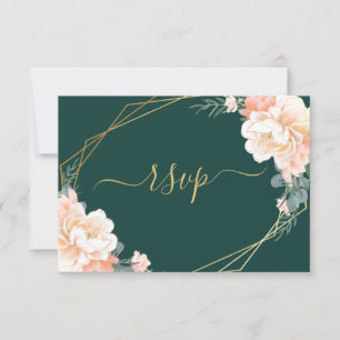 Cartons Réponse Mariage floral chic émeraude vert brun or
