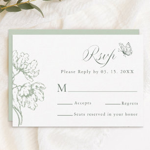 Cartons Réponse Mariage floral classique moderne vert sauge