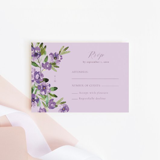Cartons Réponse Mariage floral classique sophistiqué violet
