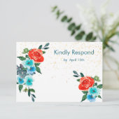 Cartons Réponse Mariage floral Confetti Coral et Aqua (Debout devant)