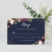 Cartons Réponse Mariage floral Confetti Gold de la marine de Bourg (Debout devant)