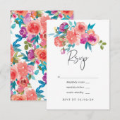 Cartons Réponse Mariage floral corail et fandango (Devant / Derrière)